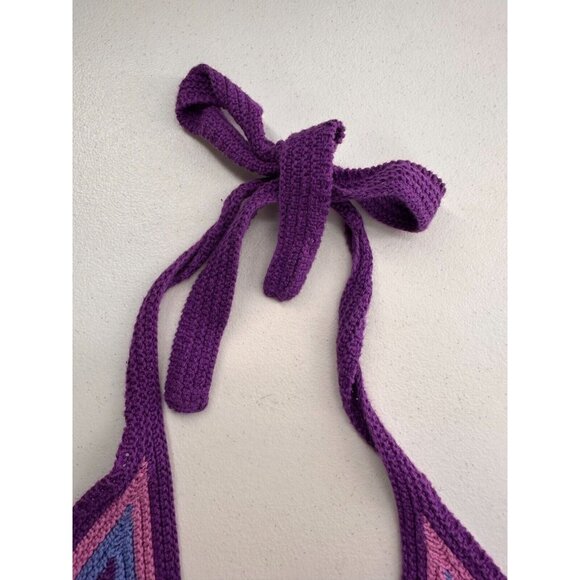 Wild Fable Striped Knit Halter Dress V-Neck Open Back Crochet Boho Rainbow Retro - Picture 10 of 14